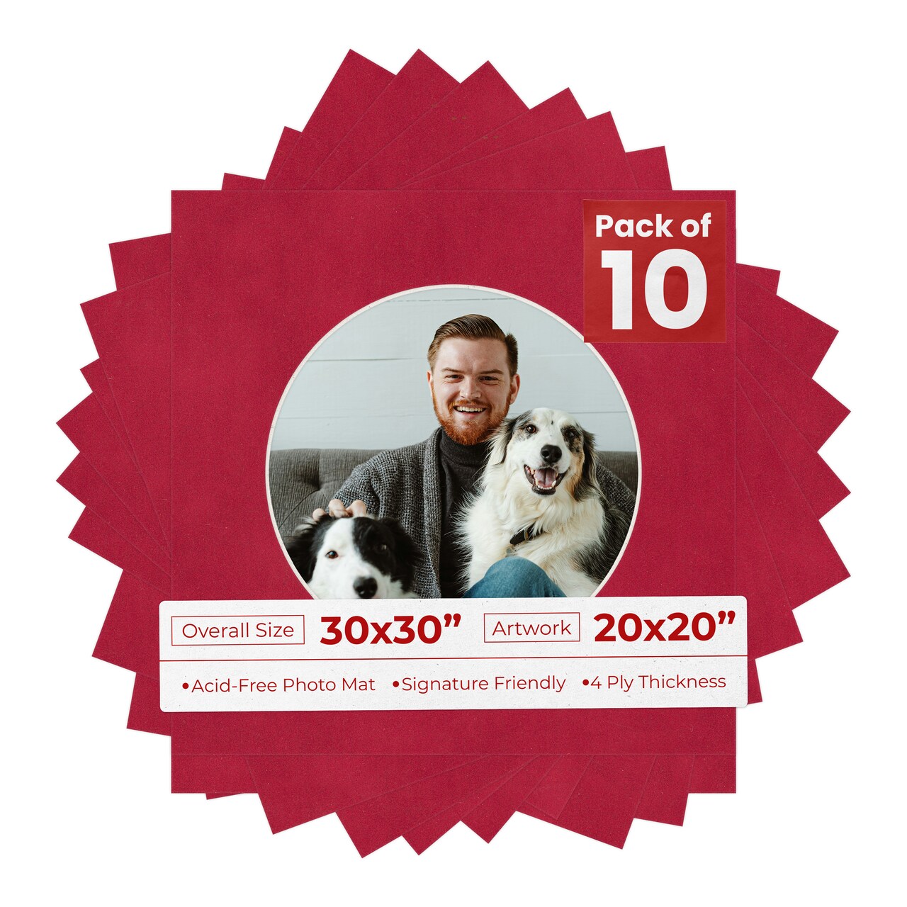 Red Suede Mat Board for 30x30 Frames - Circle Opening for 20x20 Photos